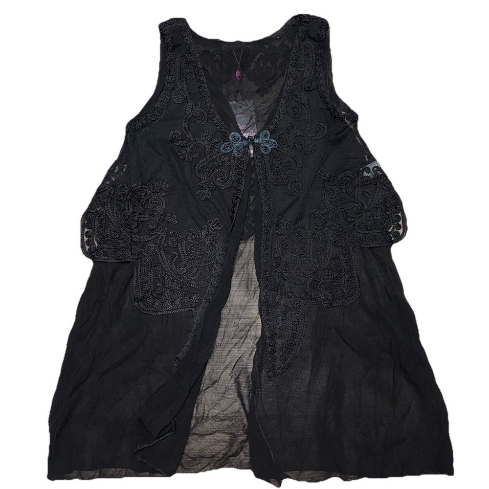 Pretty Angel Tunic Vest S Black‎ Silk Blend Layered Lace Boho Fairy Grunge NEW